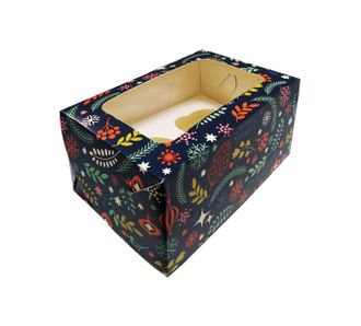Коробка на 2 кекса с окном (17*11,5*8,5 см), Новогодняя ночь