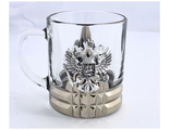 Кружка стеклянная с гербом России 250 мл., под серебро
