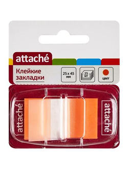 Клейкие закладки Attache пластиковые оранжевые 25 листов 25х45 мм в диспенсере