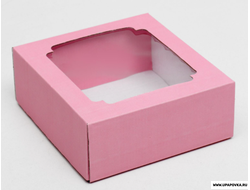 Коробка картонная с окном 14,5 x 14,5 x 6 см Розовый