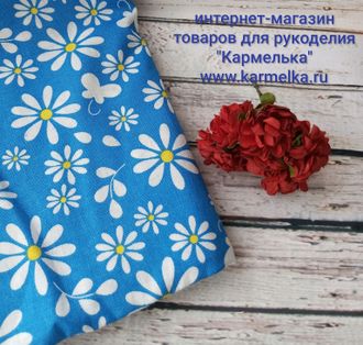 Ткань №299-1, размер 48х48см, хлопок. производство России, цвет голубой, 40р/отрез