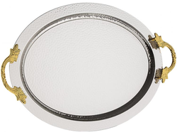 Поднос овальный, "Рябь", декор "Серебро" с золотыми ручками, 28*37 см, Турция