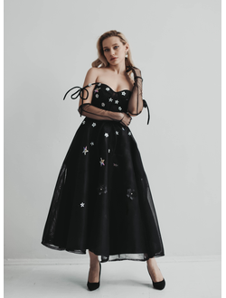 Черное сетчатое платье миди со звездами "Cosmic" прокат Уфа