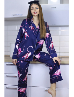 Пижама Виктория Сикрет с фламинго цвет синий