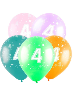 Воздушные шары с гелием "С днем рождения! цифра 4" 30см