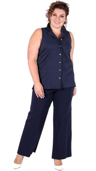 Широкие женские летние брюки для женщин с полными ногами арт. 1011-2 (цвет темно-синий) Размеры 54-78