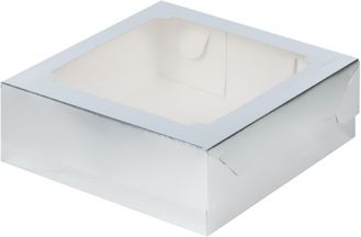 Коробка для зефира с окном, 20*20*7 см, Серебряная