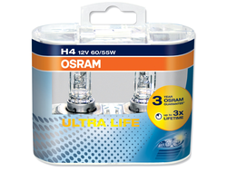 Лампа OSRAM H4 ULTRA LIFE 12V (60/55W) увелич. в 3 раза срок службы 2 шт.