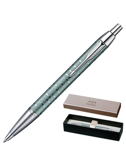 Ручка подарочная шариковая PARKER "IM Premium Vacumatic EmeraCT", изумрудно-жемчужный корпус, хромированные детали, синяя, 1906733