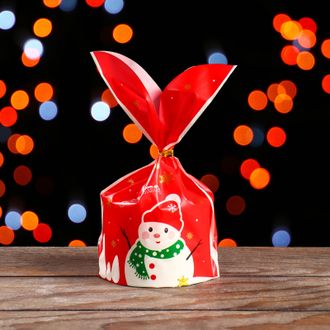 Мешок подарочный с ушками «Merry Christmas и Снеговик», 13 * 23 см,  5 штук (с клипсами)