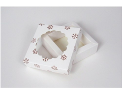Коробка для трюфелей с окном, 7*7*2,7 см, Снежинки