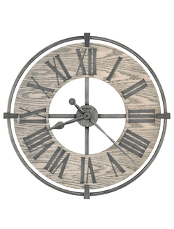 Часы настенные с кованным металлическим корпусом состаренное серебро и шпонированым циферблатом в сером цвете.