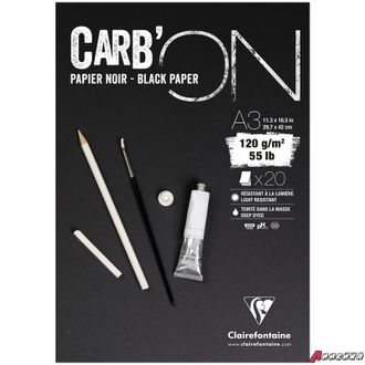 Скетчбук 20л. А3 на склейке Clairefontaine &quot;Carb&#039;ON&quot;, 120г/м2, мелкозер.,черн. 975040C