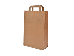 Бумажный пакет с ПЛОСКИМИ ручками КРАФТ (22*12*25 см), Меньший