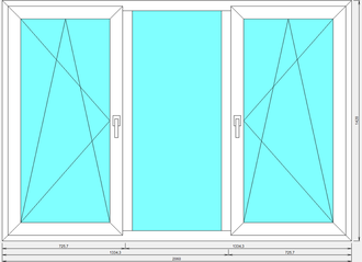 Окно трехстворчатое с двумя поворотно-откидными створками