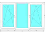 Окно трехстворчатое с двумя поворотно-откидными створками