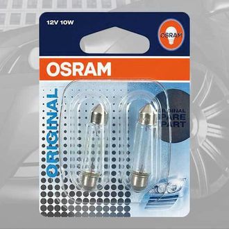 Лампа OSRAM 12V 10W двухцокольная, 41 мм. 2 шт. в блистере