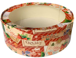 Коробка под зефир, печенье и макароны КРУГЛАЯ с окном диам. 20 см * высота 7 см, Новогодние открытки (070433)