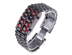 Led Watch - часы Iron Samurai наручные черные с красными диодами