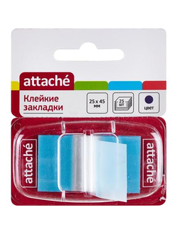 Клейкие закладки Attache пластиковые синие 25 листов 25х45 мм в диспенсере