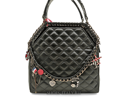 (Артикул 13018 black) Модная женская сумка с ромбическим рисунком и оригинальной цепочкой, носится на сгибе руки и на плечо