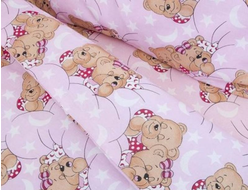 Наволочка на молнии к подушке Биосон С 190 поплин рисунок Мишки на розовом
