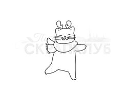 штамп котик в шарфике с оленьими рожками