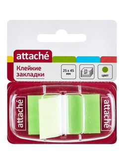 Клейкие закладки Attache пластиковые зеленые 25 листов 25х45 мм в диспенсере