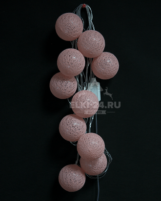 Гирлянда шарики из ниток "Тайские розовые шарики" 2.5 м, белый теплый свет