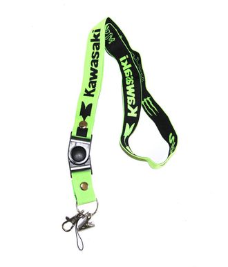 Шнурок на шею для ключей+телефона+бейдж (широкая резинка)KAWASAKI MONSTERI, цвет черный/зеленый