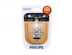 Лампа галогенная PHILIPS H4 Premium 12V 60/55W+30% света