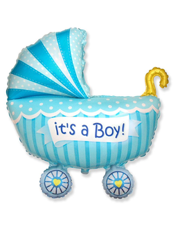 Фольгированный шар "Коляска для мальчика" Голубая (102 см)