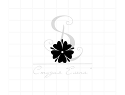 Штамп для скрапбукинга цветок черный с лепестками сердечками