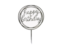 Топпер для торта &quot;Happy Birthday&quot; в круге (Фанера/Дерево), цвет Серебро