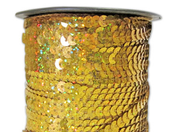 Пайетки на бобине голографические, 6 мм, цвет золото, цена за 1 метр
