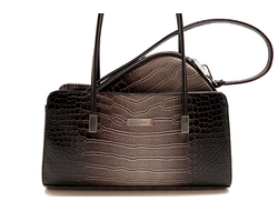 (Артикул 033 brown) Сумка 2 в 1: изящная дамская сумочка с удлиненными ручками и 3-мя отделениями + женский клатч с ремнем на плечо, принт под крокодила