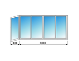 Остекление  Г-образного балкона шириной 3 метра, алюминиевыми окнами