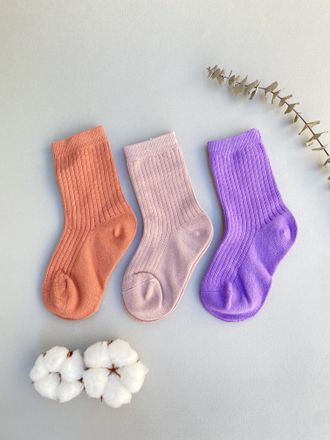 Комплект носочков (3 пары - розовый, персиковый, фиолетовый) 1-3 года