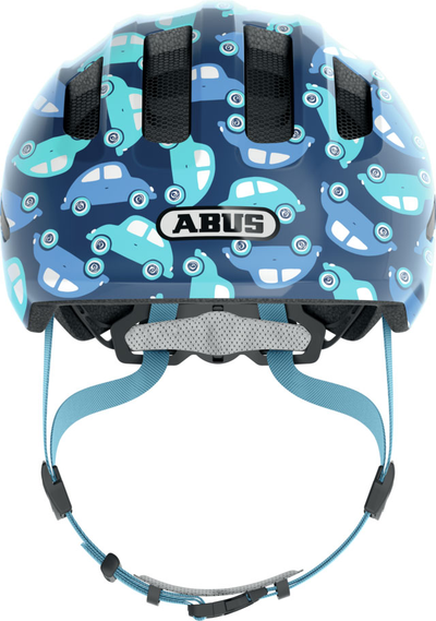 Шлем велосипедный ABUS Smiley 3.0 LED детский, синий с машинками