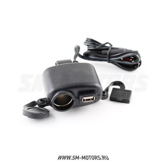 Розетка-прикуриватель + USB порт с креплением на руль M929U