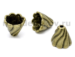 шапочки для бусин "Колокольчик изгиб", цвет-античная бронза, 3 шт/уп
