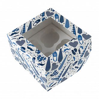 Коробка для 4 капкейков с окном &quot;Мужской набор&quot;