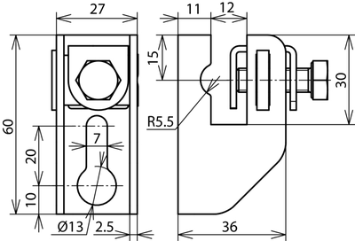 277230 Держатель плоского проводника с зажимом (расстояние до стены 11мм) St/tZn