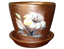 Бронзовый керамический горшок для домашних растений диаметр 10 см с рисунком цветок
