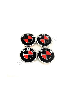 заглушки для литых дисков BMW, под карбон, красные с чёрным, комплект 4 шт, 68 мм