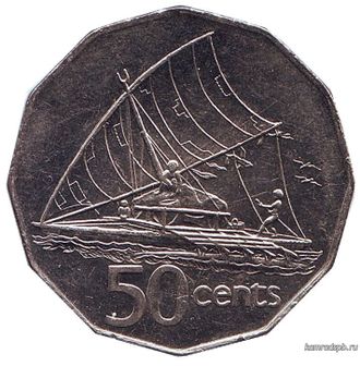 50 центов. 1996 год, Фиджи. Фиджийское каноэ Такиа (Каунитони)