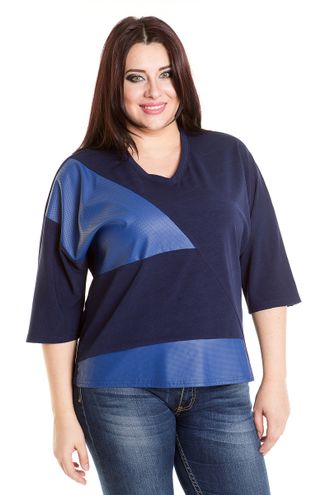 Блуза комбинированная 487-Lux (синий). Размер 64