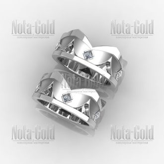 Обручальные кольца короны с квадратными бриллиантами