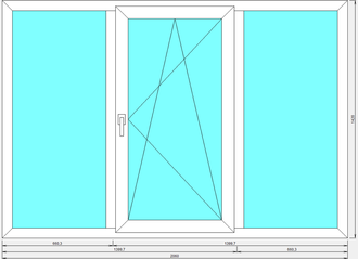 Окно трехстворчатое с одной центральной поворотно-откидной створкой