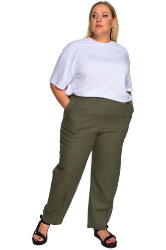 Женские летние Прямые брюки арт. 2231701 (цвет хаки) Размеры 52-72